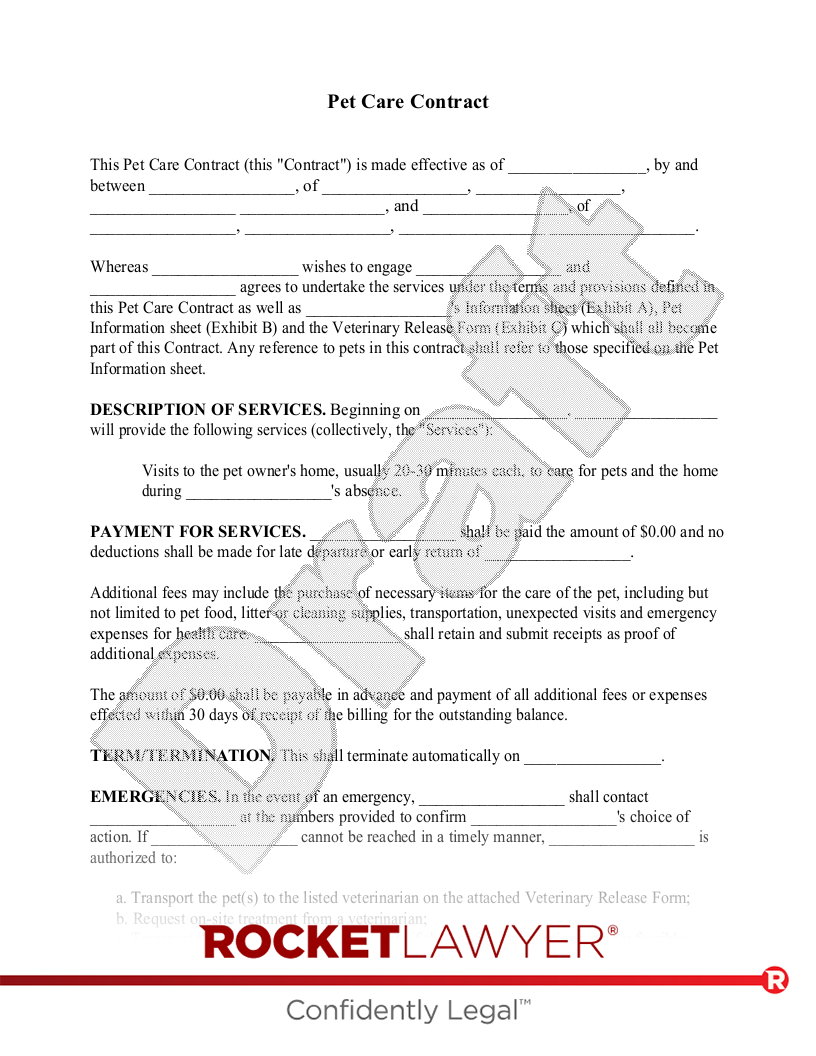 Pet Care Contract document preview