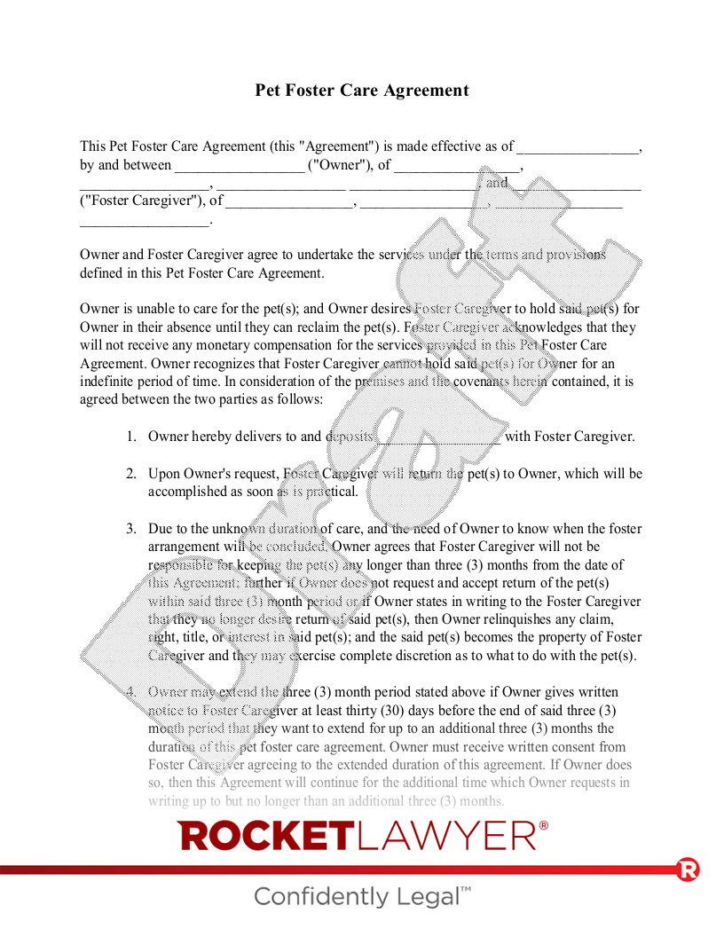 Pet Foster Care Agreement document preview