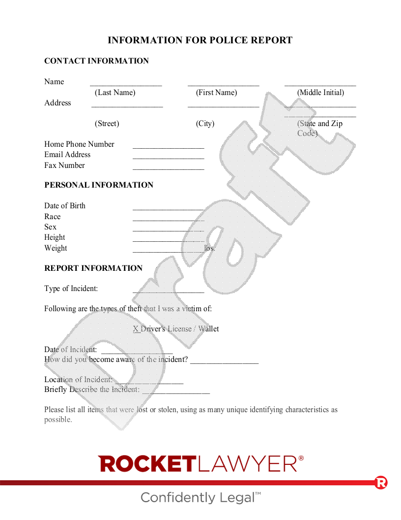 Police Report Worksheet document preview