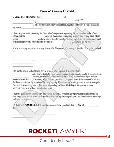 Free Power Of Attorney For Child Template & FAQs - Rocket Lawyer