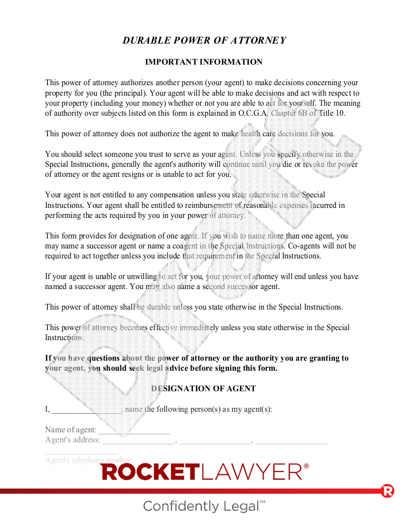 Free Georgia Power of Attorney Template - Rocket Lawyer