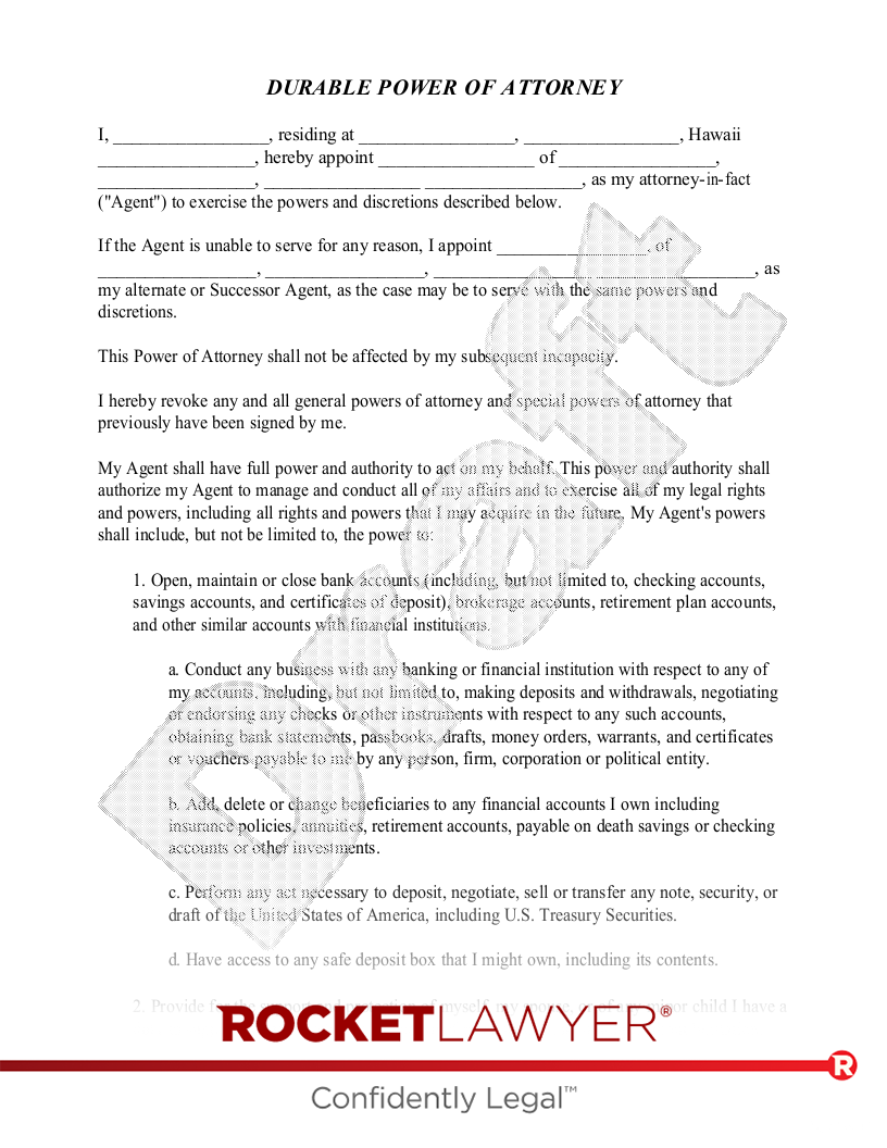 Hawaii Power of Attorney document preview
