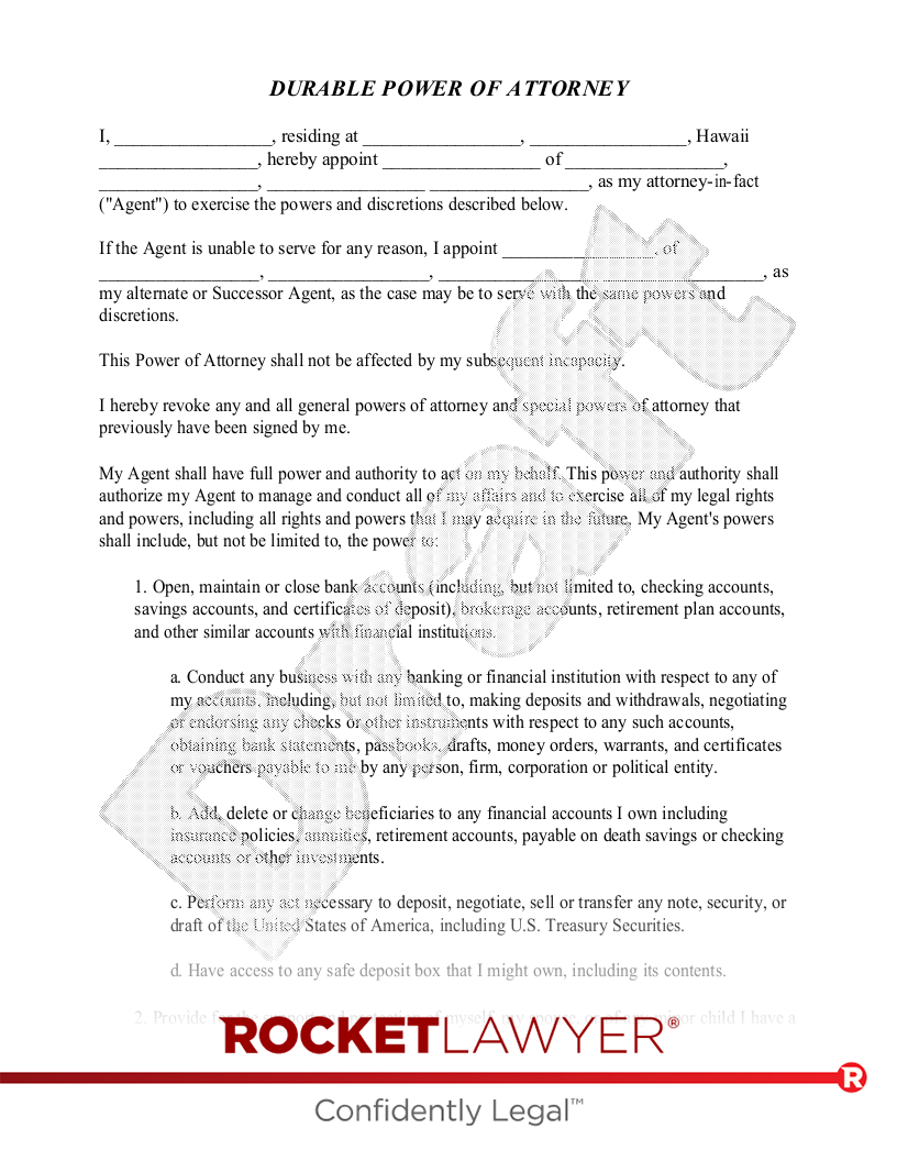 Free Hawaii Power of Attorney Template - Rocket Lawyer