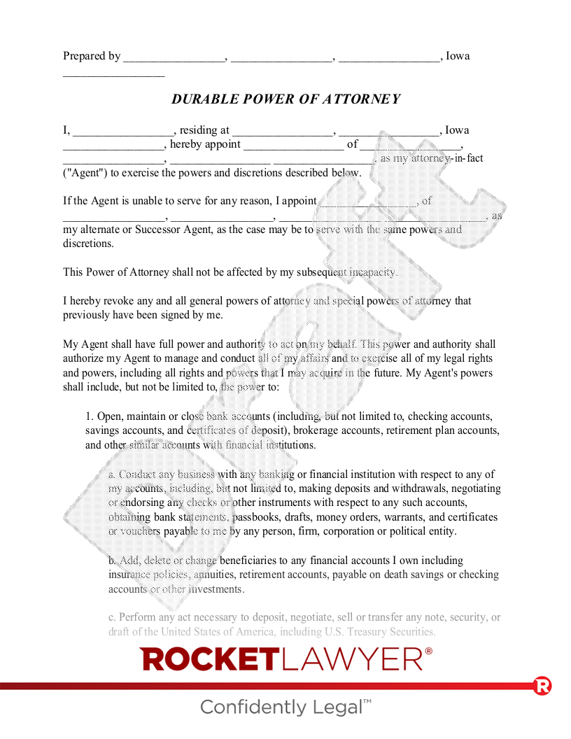 Iowa Power of Attorney document preview