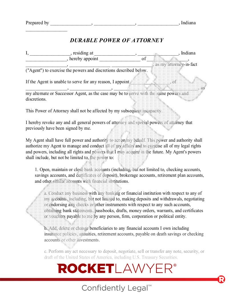 Indiana Power of Attorney document preview