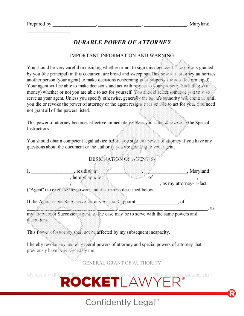 Maryland Power of Attorney document preview