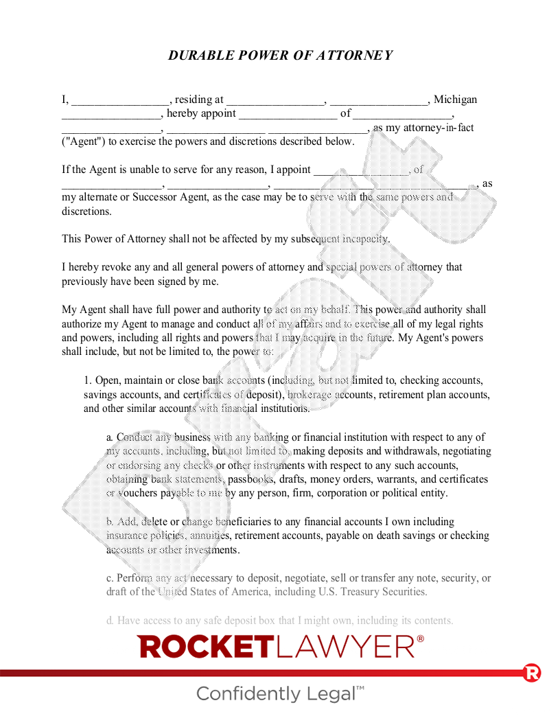 Michigan Power of Attorney document preview
