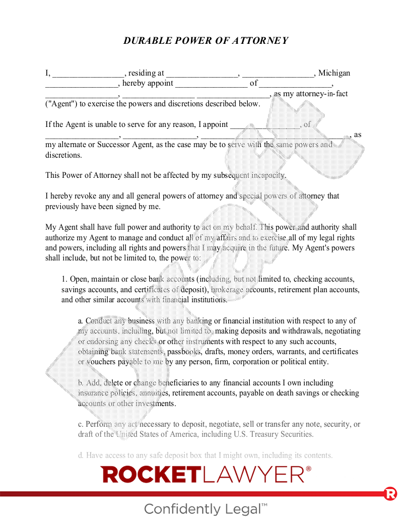 Free Michigan Power of Attorney Make & Download Rocket Lawyer