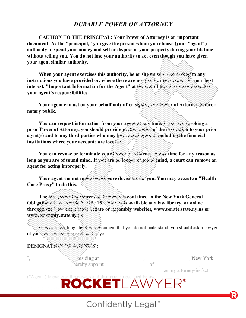 Free New York Power Of Attorney Template Rocket Lawyer