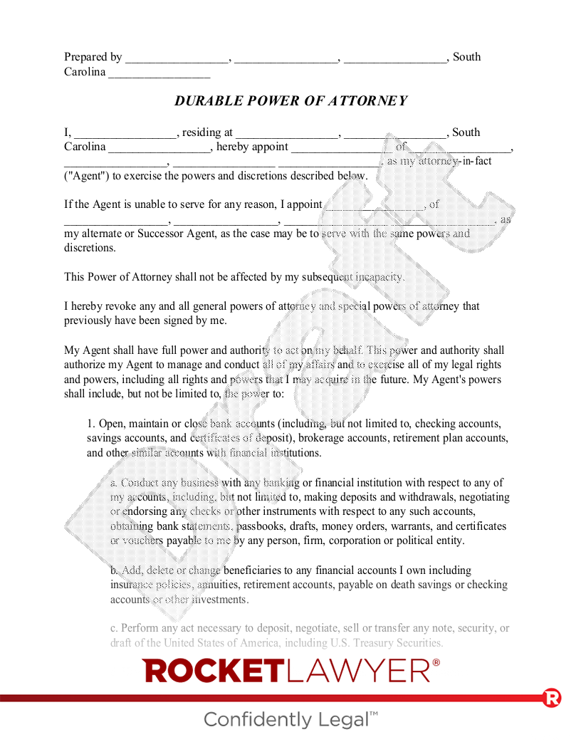 South Carolina Power of Attorney document preview