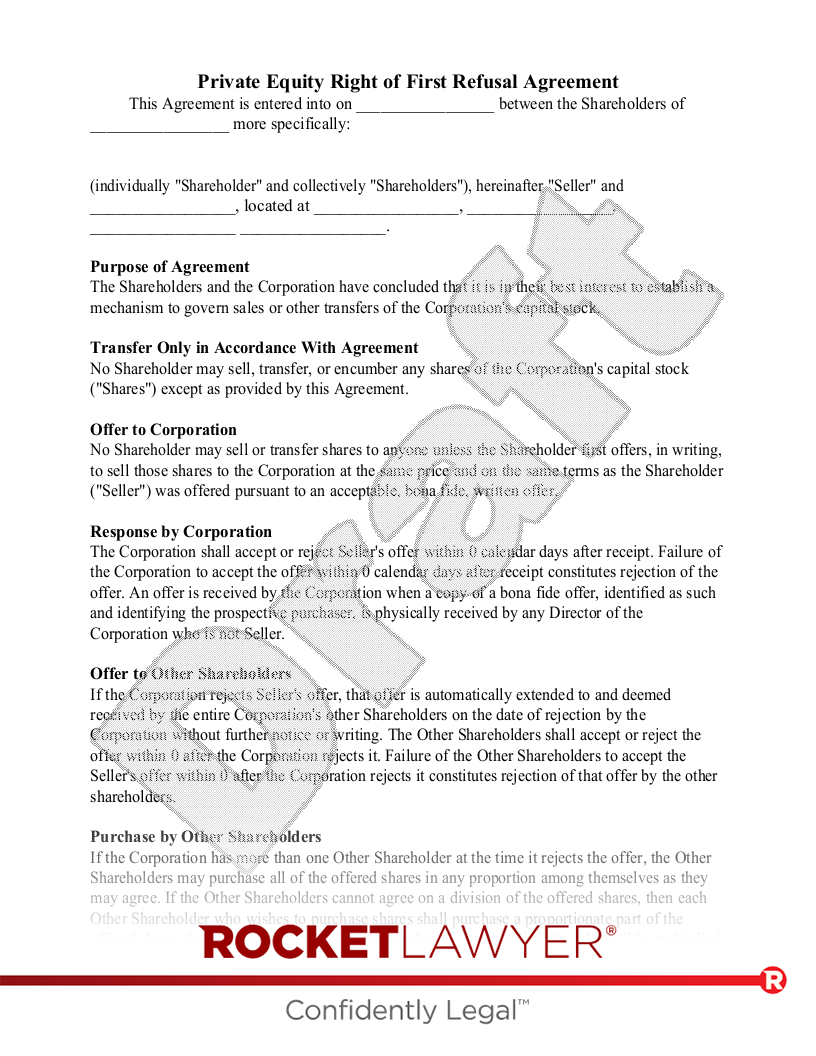Private Equity Right Of First Refusal Agreement Rocket Lawyer