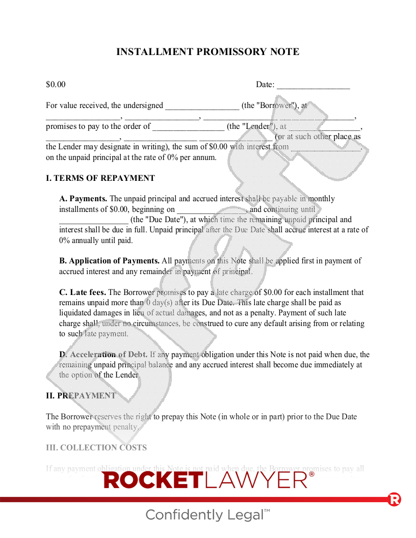 Promissory Note with Installment Payments document preview