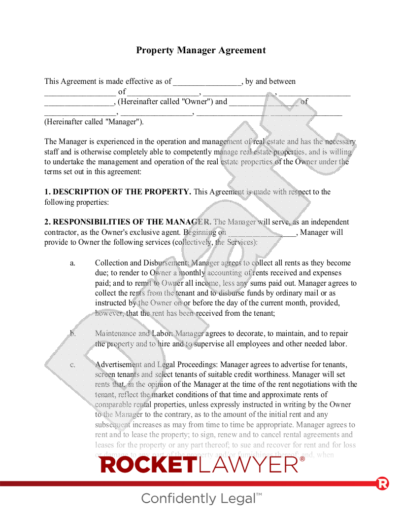 MAKE YOUR FREE Property Manager Agreement Employment Agreement Between 