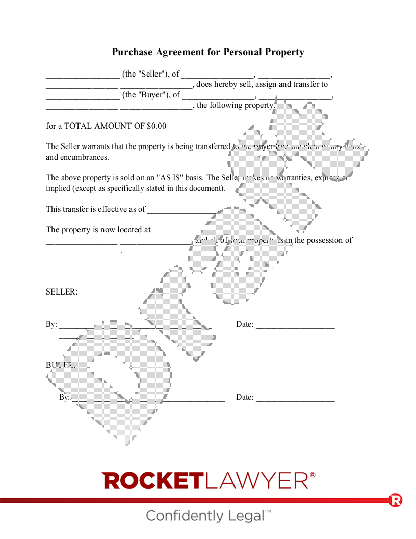 Purchase Agreement for Personal Property document preview