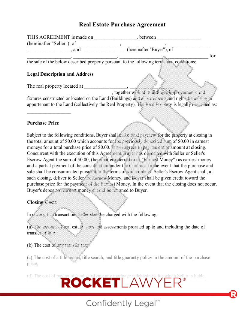 MAKE YOUR FREE Real Estate Purchase Agreement Free Property Sale 