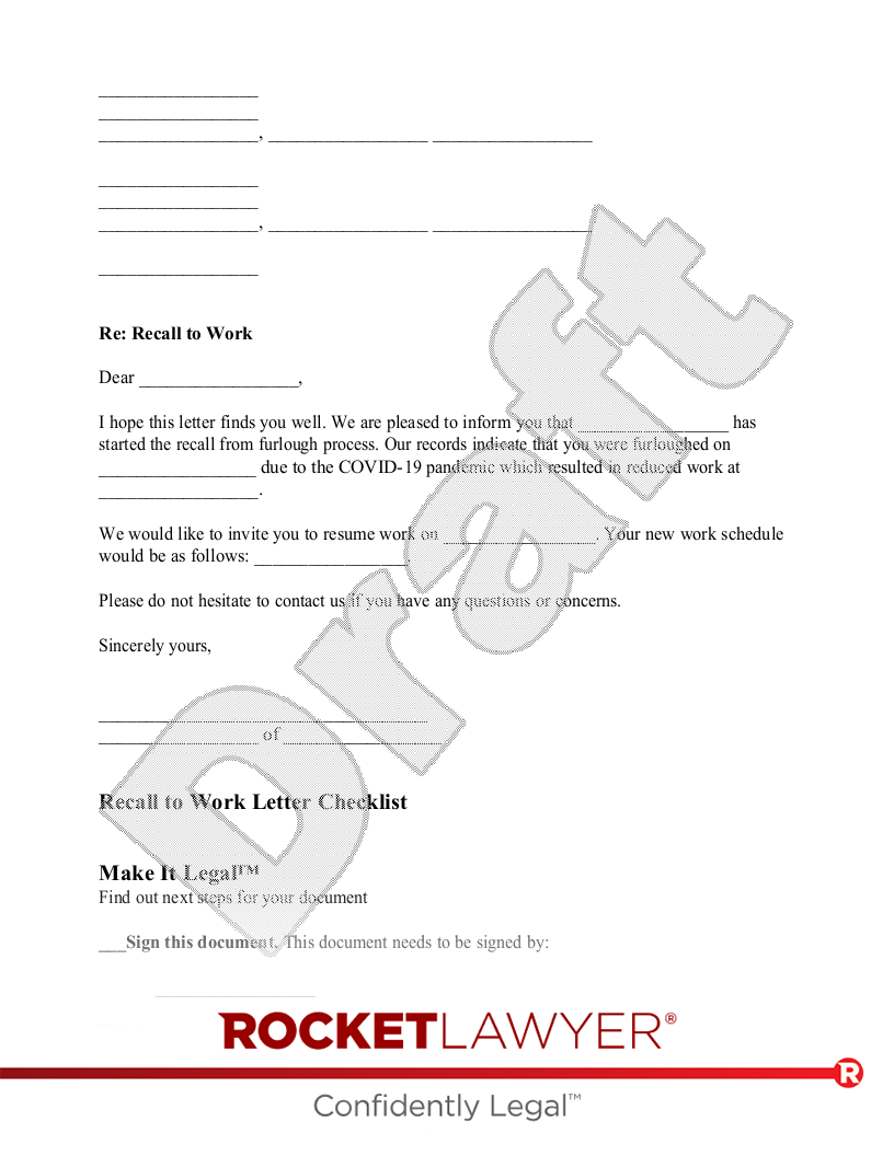 Recall to Work Letter document preview