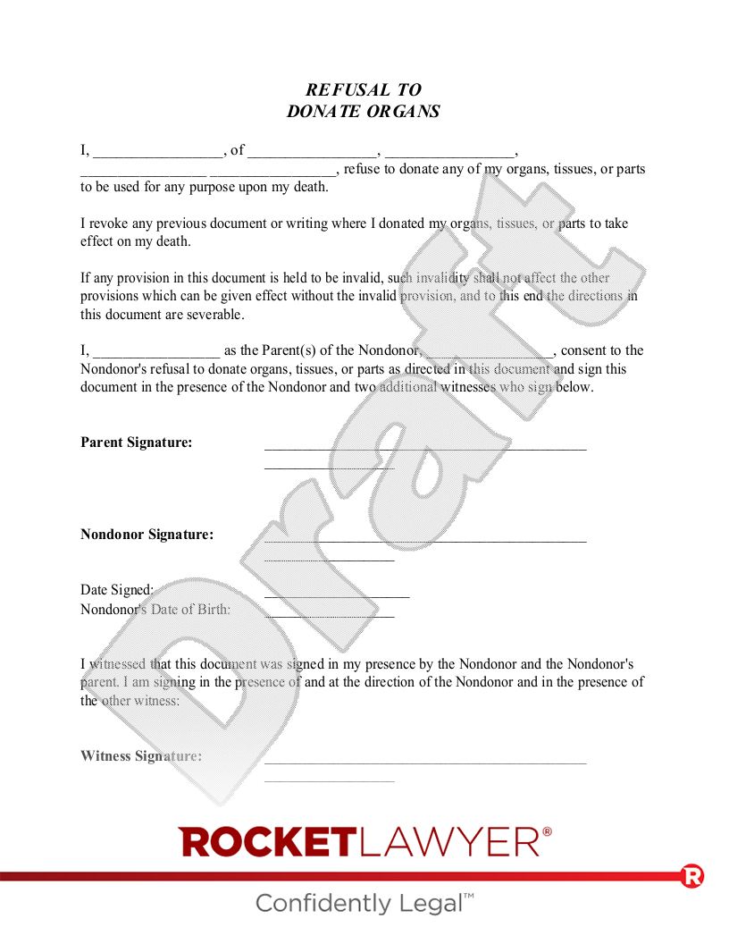 Refuse Organ Donation Form document preview
