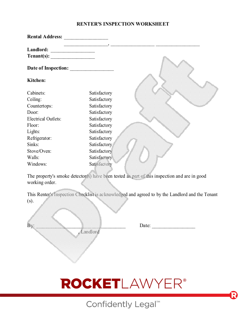 Renter's Inspection Worksheet document preview