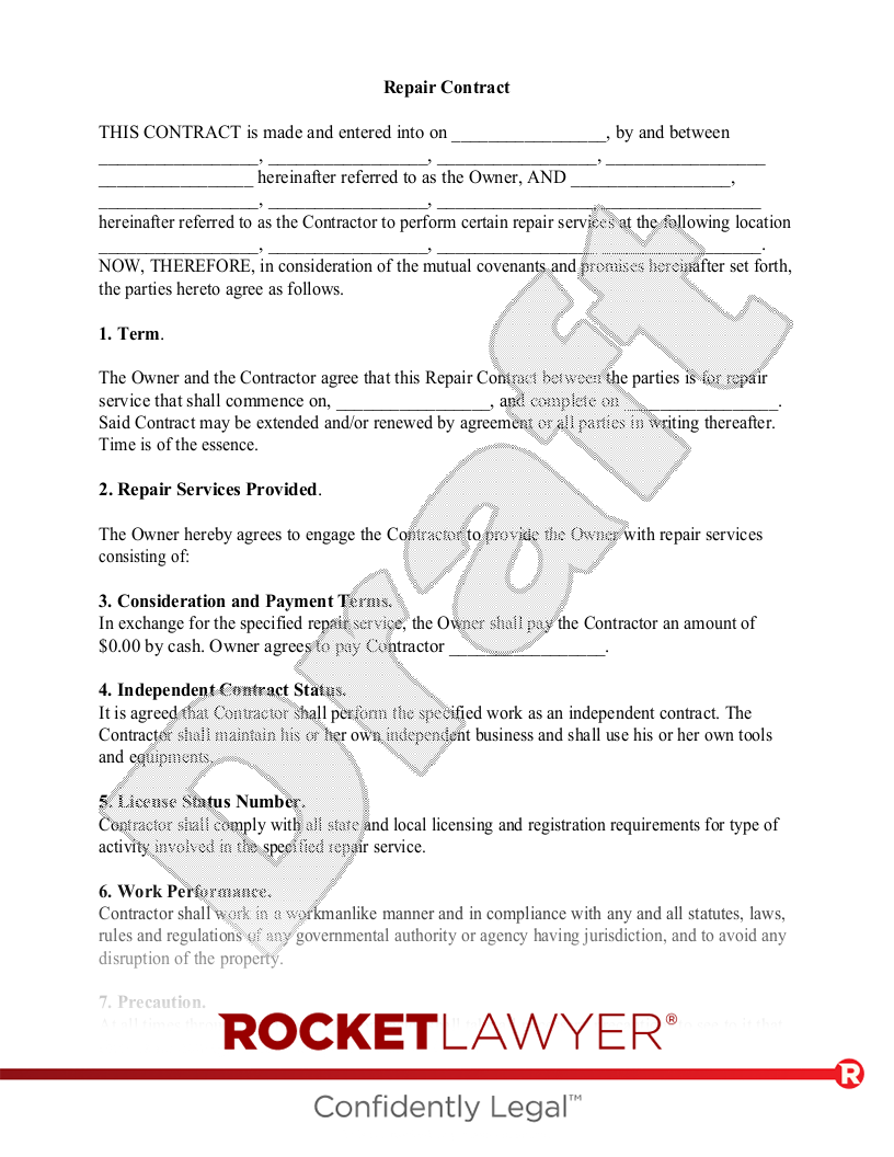 Repair Contract document preview