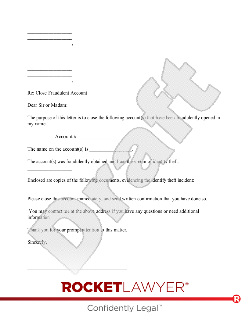 Request to Close a Fraudulent Bank Account document preview