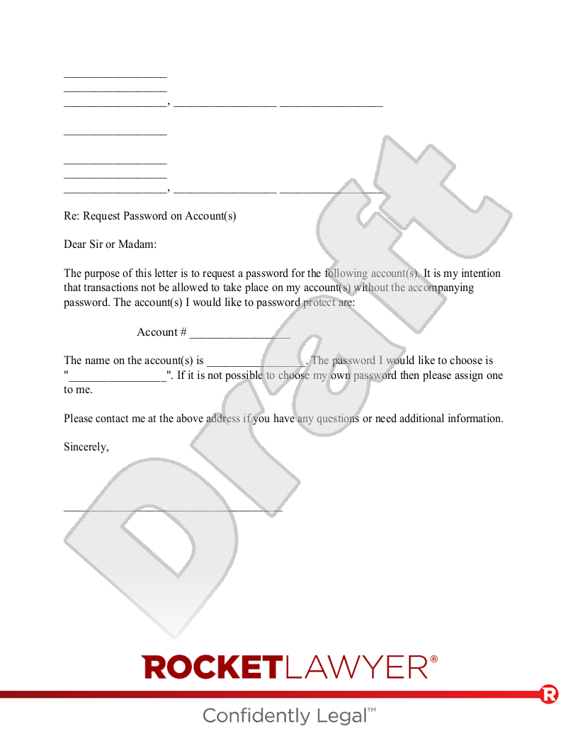 Request to Place a Password on a Bank Account document preview
