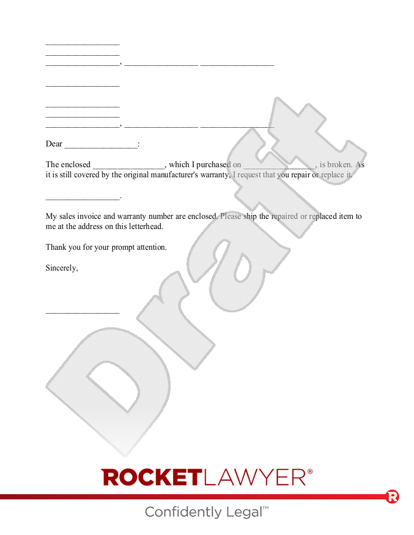 Warranty Repair Request Letter document preview