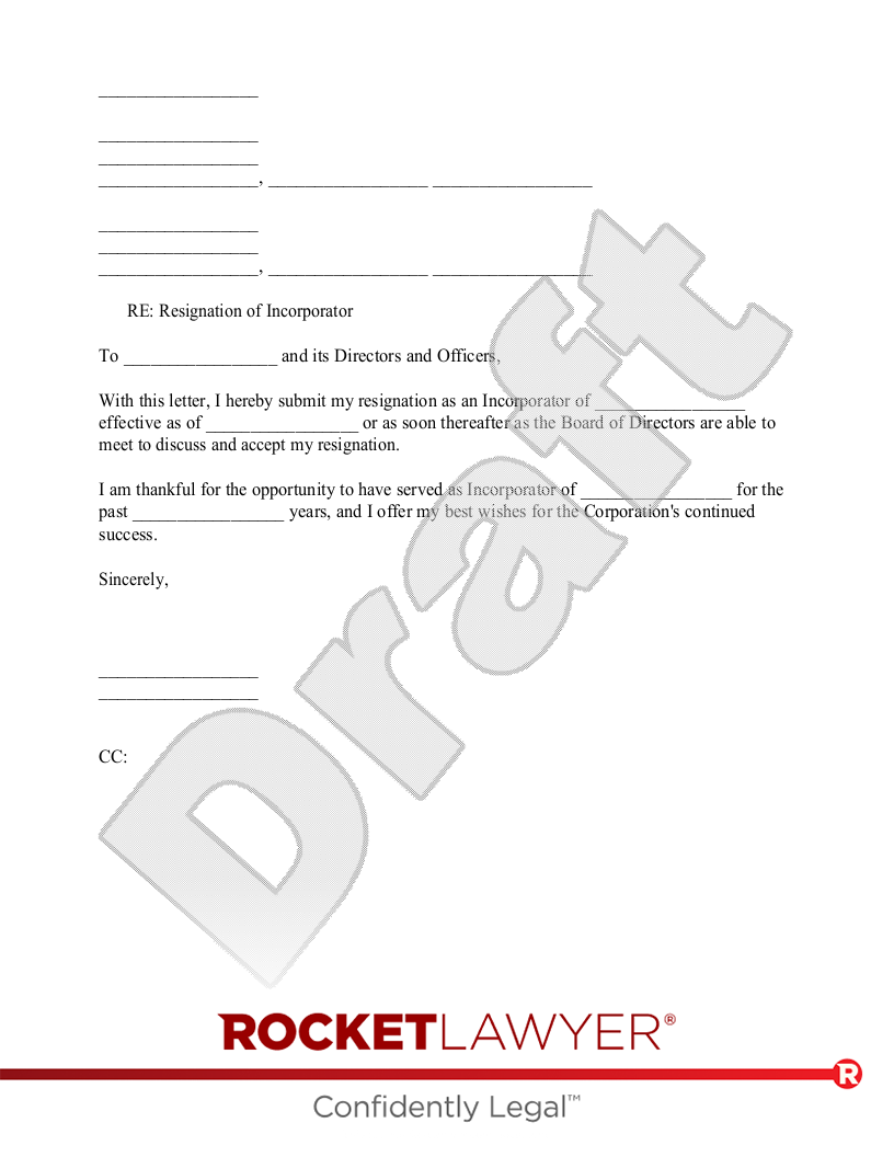Resignation of Incorporator document preview