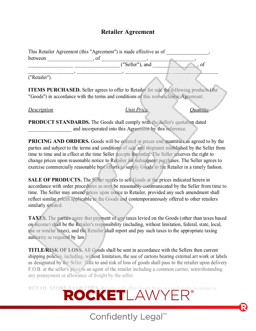 Retailer Agreement document preview
