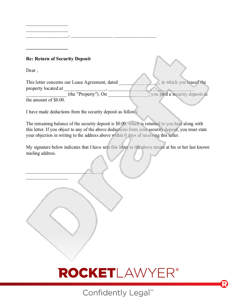 Security Deposit Return Letter document preview