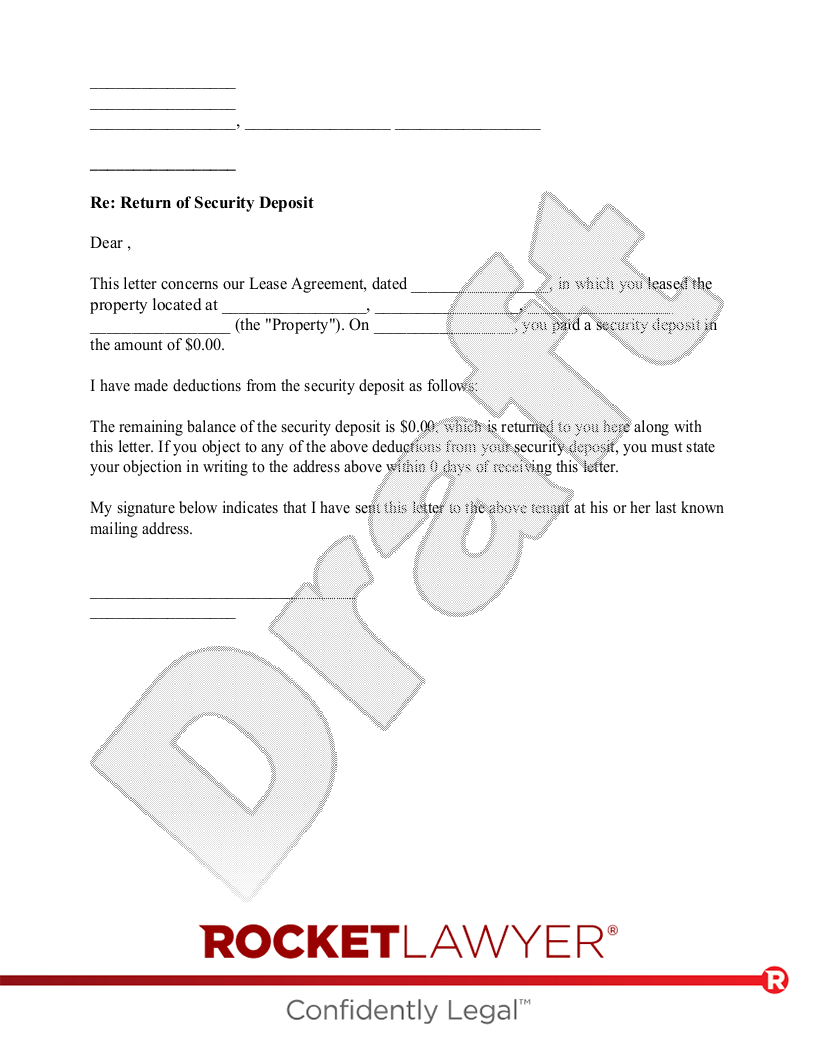 Security Deposit Return Letter Sample