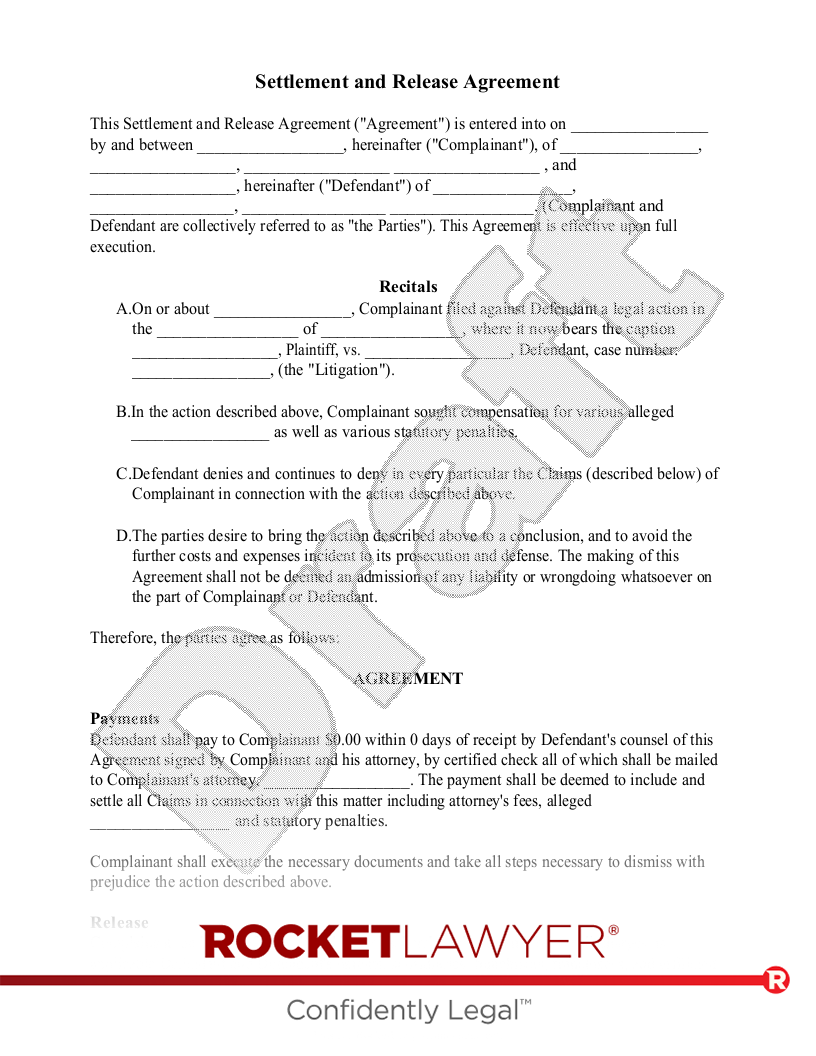 Settlement and Release Agreement document preview