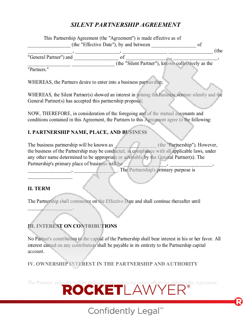 Silent Partnership Agreement document preview