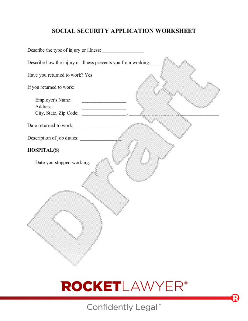 Social Security Application Worksheet document preview