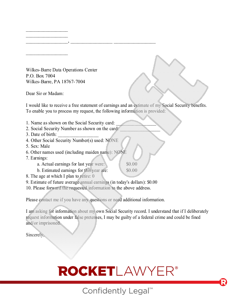 Social Security Benefits Letter document preview