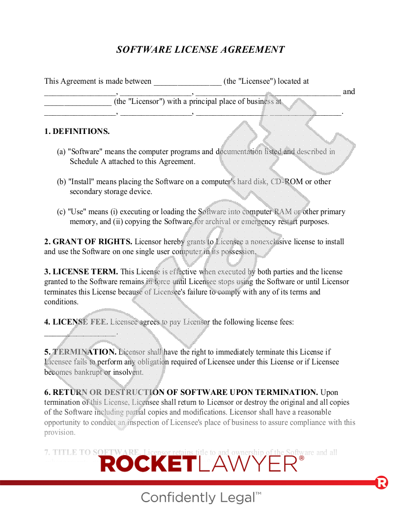 Free Software License Agreement Template Rocket Lawyer