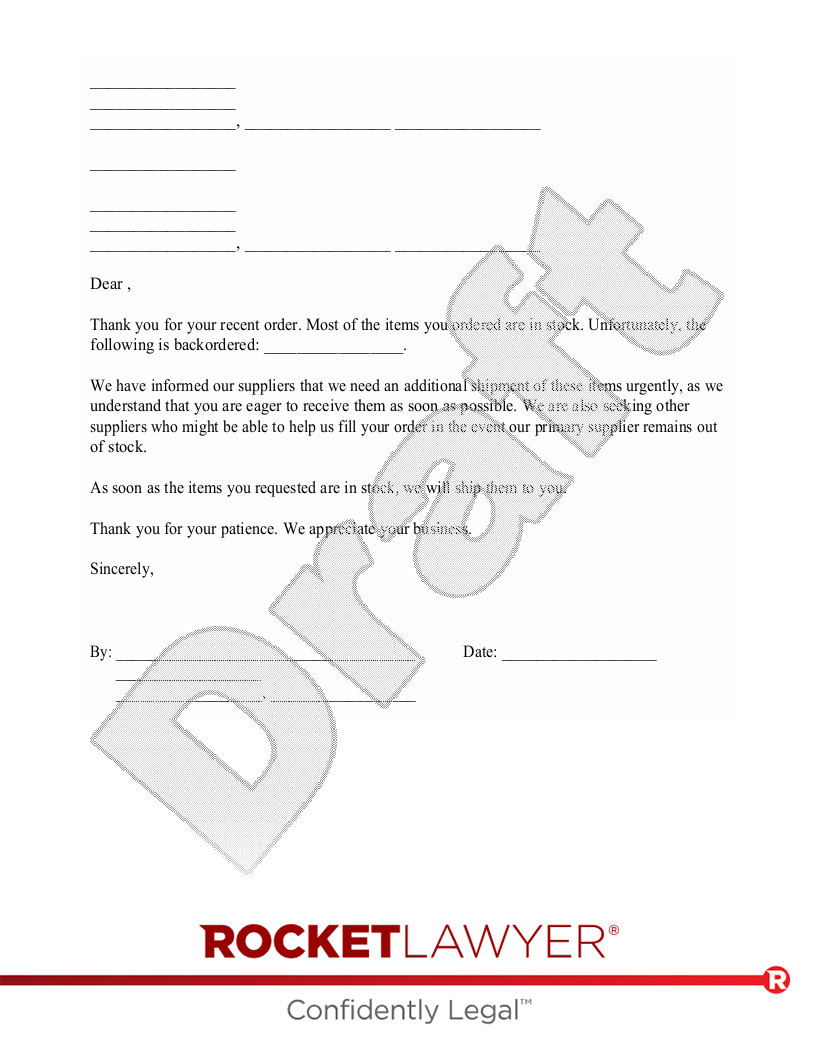 Sorry for Out of Stock Item Letter document preview