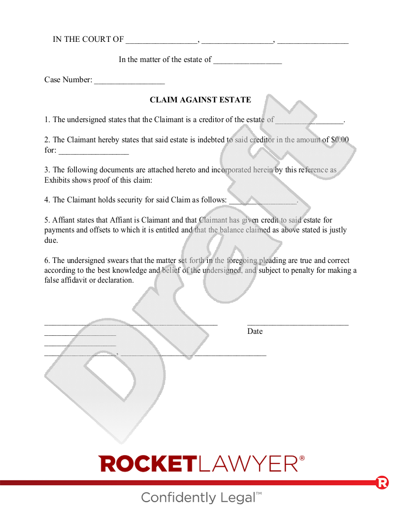 Statement of Claim Against Estate document preview