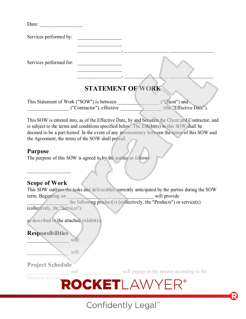 Free Statement Of Work Template FAQs Rocket Lawyer