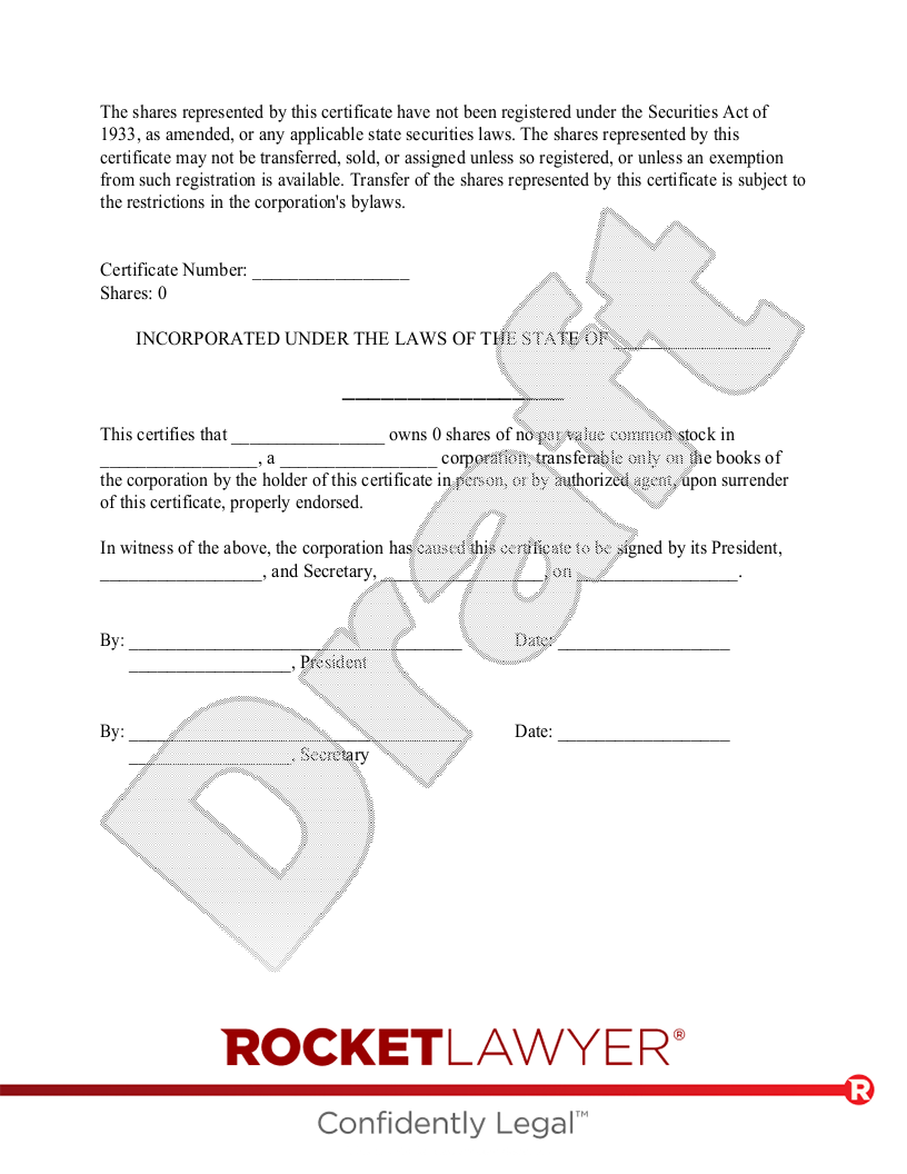 Free Stock Certificate Template & FAQs - Rocket Lawyer