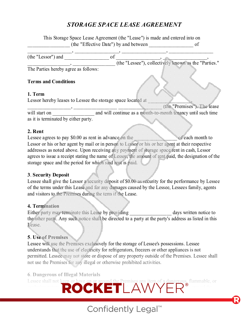 Storage Space Lease Agreement document preview