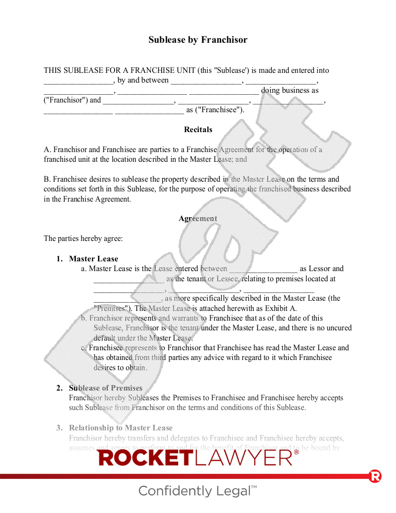 Sublease by Franchisor document preview