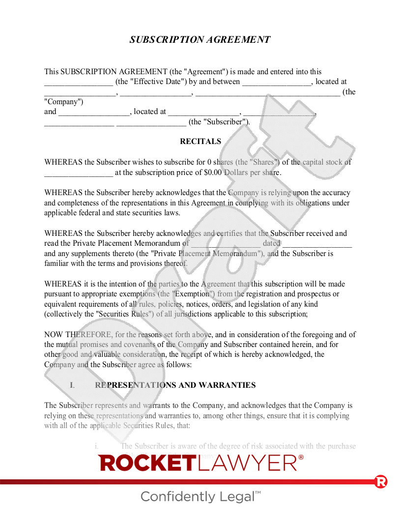 Free Subscription Agreement Make Download Rocket Lawyer