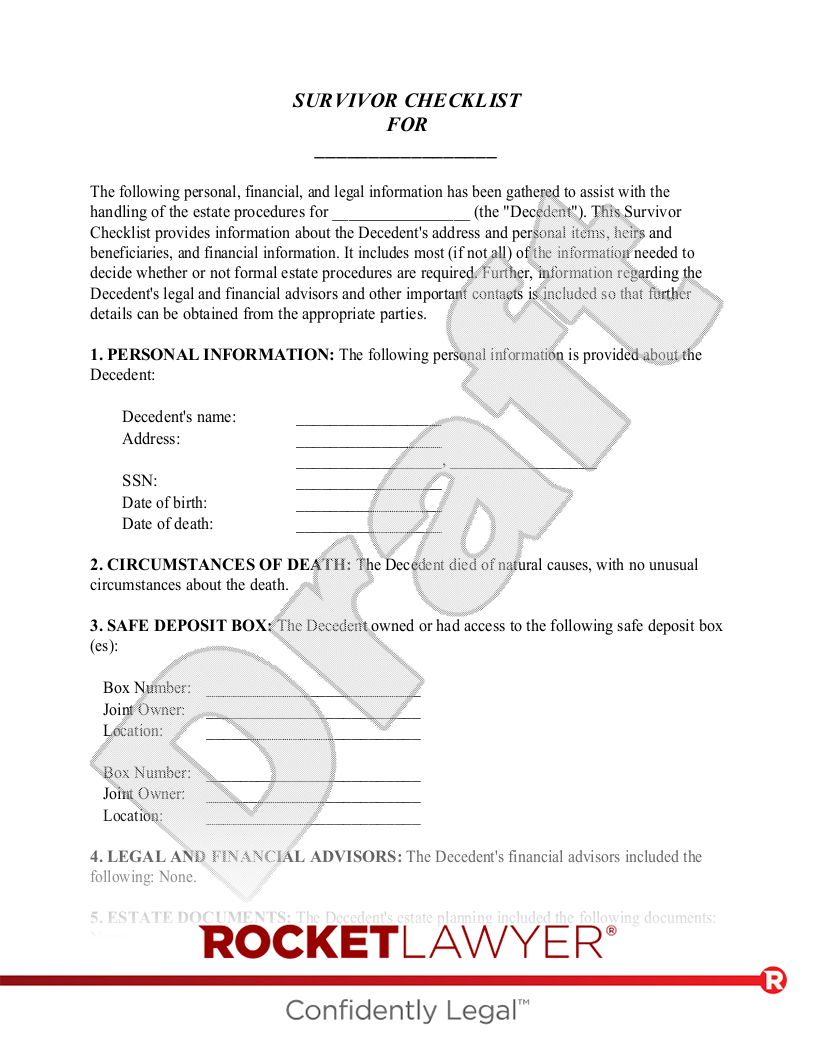 Free Executor of Will Checklist Rocket Lawyer