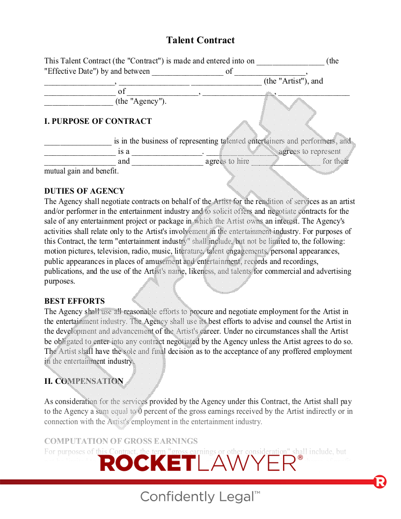 Free Talent Management Contract: Make, Sign & Download - Rocket Lawyer