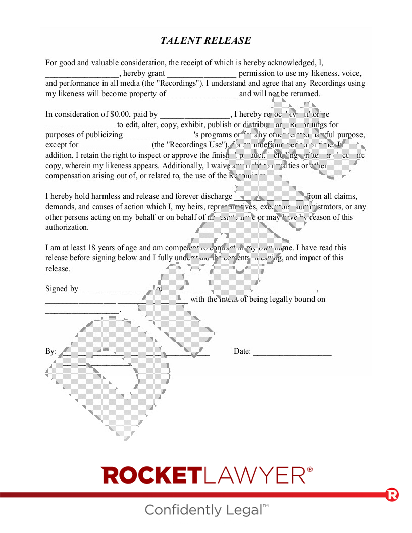 Talent Release Form document preview