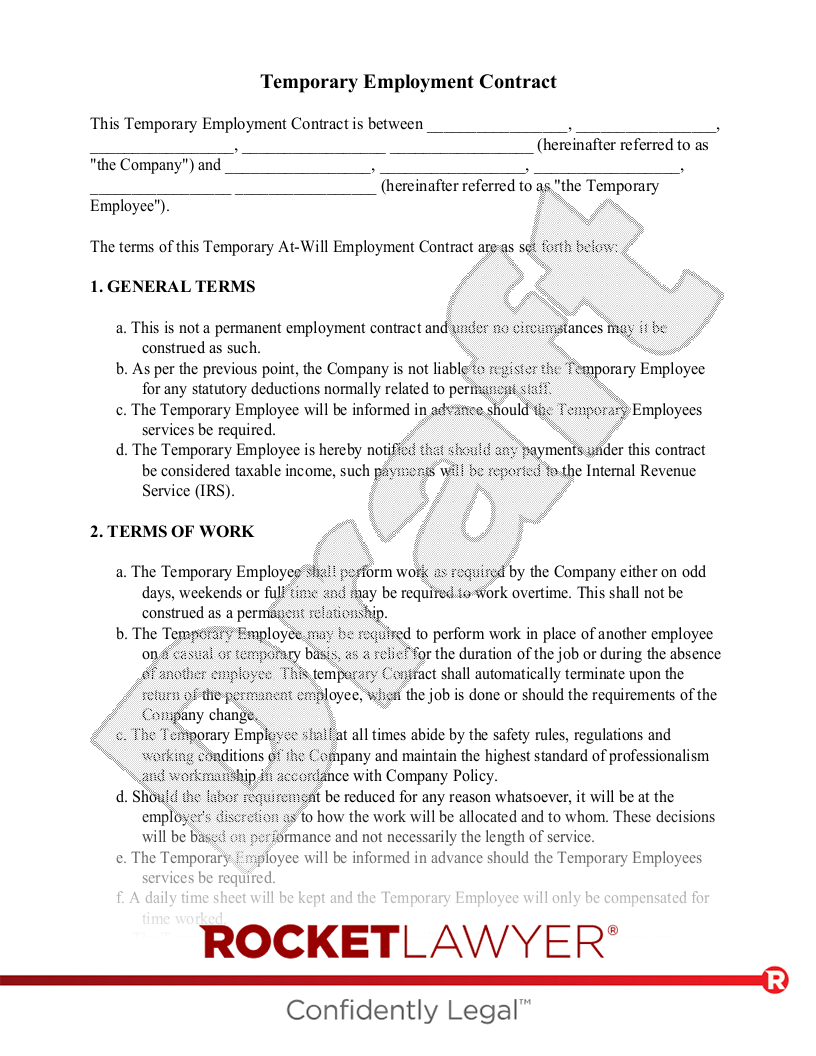 Temporary Employment Contract document preview