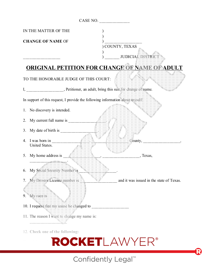 Texas Name Change Petition and Order document preview