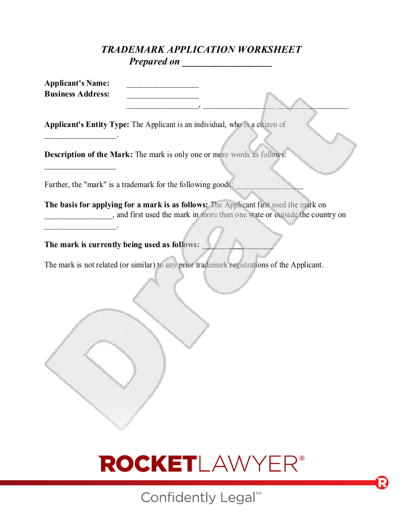 Trademark Application Worksheet document preview