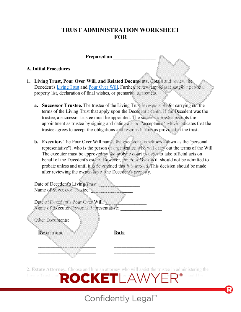 Trust Administration Worksheet document preview