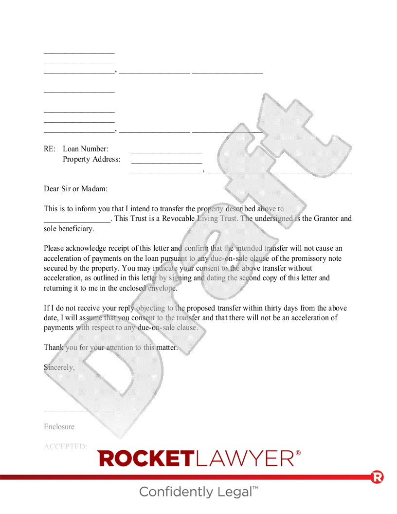 Trust Letter to Mortgage Lender document preview